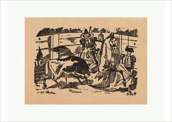 picador, horseback stabbing a bull, Jose Guadalupe Posada, Mexican, 1851-1913, ca