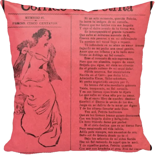 Broadsheet, two different love songs, woman wearing, evening gown, sitting, edge