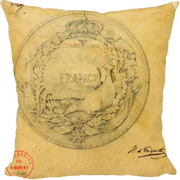 Drawings Prints, Drawing, Design, Medal, Commemorate, Charter, 1830, Artist, Henri-Baron