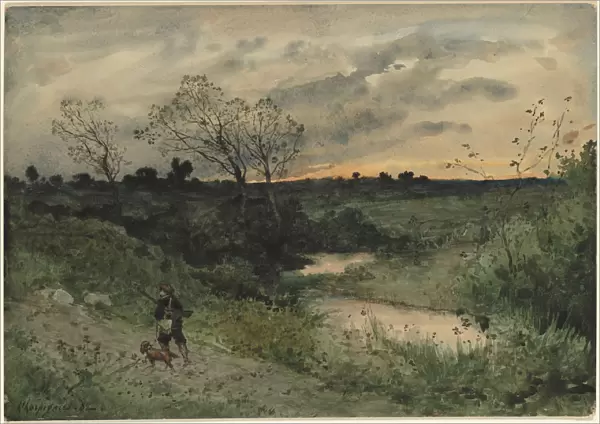 Dawn--Hunter Dog 1882 Henri Joseph Harpignies