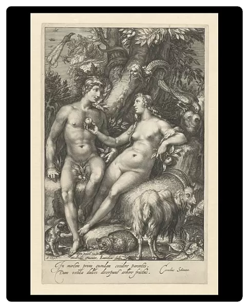 Fall female snake Eve offers Adam apple tree