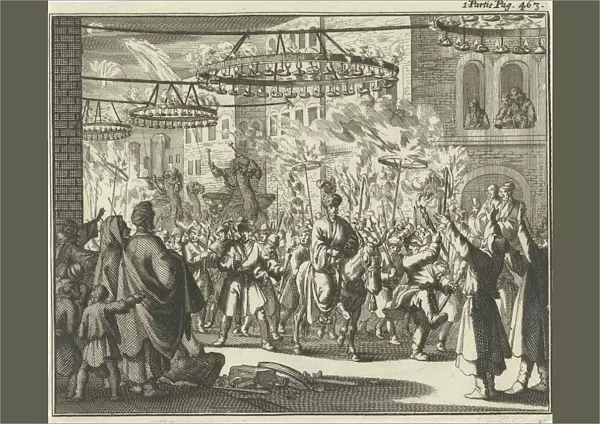Procession Shrove Tuesday torchlight music Print upper right