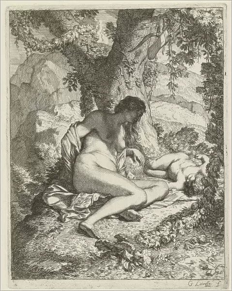 Venus sleeping Amor History series title Venus lies naked under