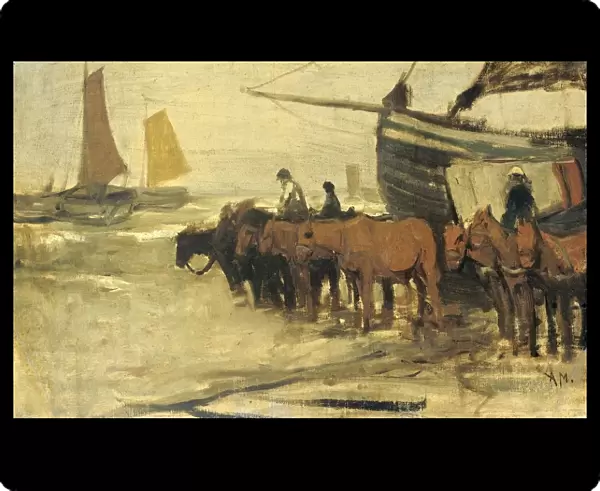 Bringing fishermans pin sea beach help horses