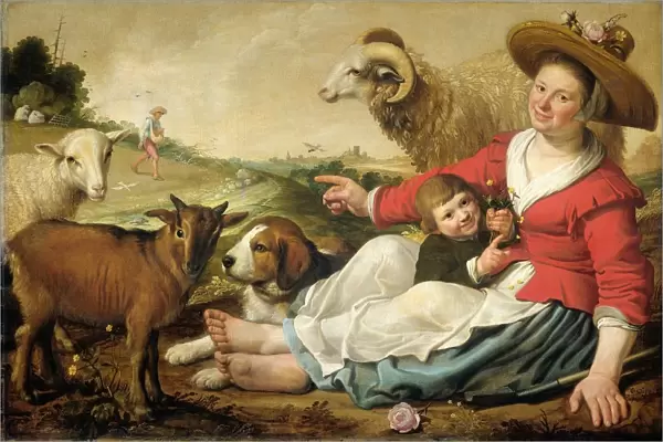 Shepherdess shepherdess sitting foreground child