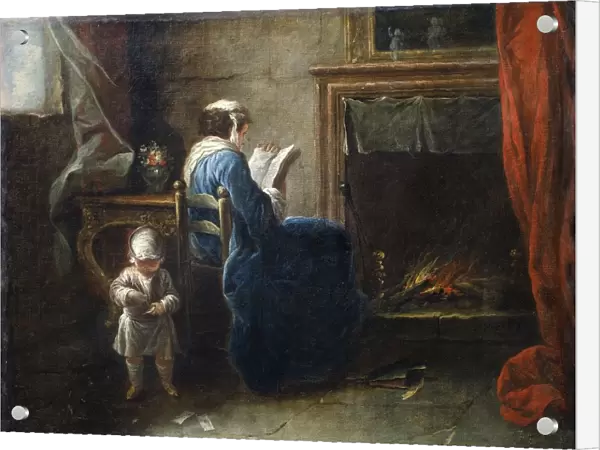 Pierre Parrocel Woman Reading front Fireplace