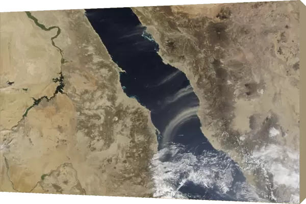 Dust plumes blow off the coast of Saudi Arabia and over the Red Sea