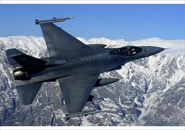 A U. S. Air Force F-16 Fighting Falcon conducts operations over eastern Afghanistan