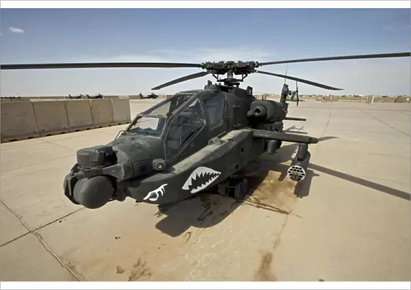 An AH-64D Apache helicopter at COB Speicher, Tikrit, Iraq