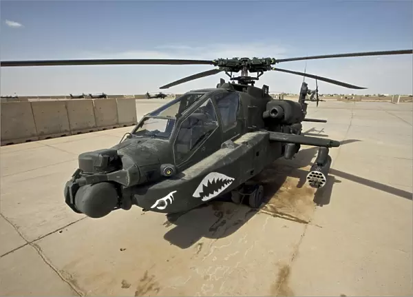 An AH-64D Apache helicopter at COB Speicher, Tikrit, Iraq