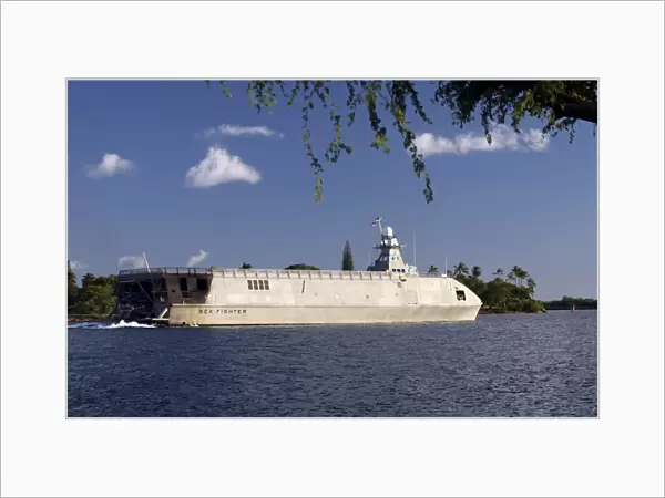 Sea Fighter, FSF-1, Littoral Surface Craft transits out of Pearl Harbor channel back
