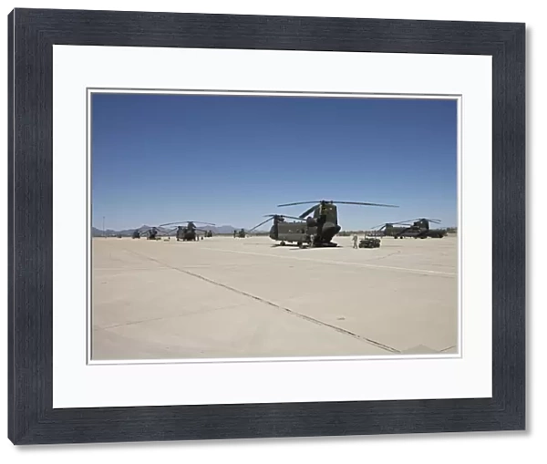 CH-47 Chinook helicopters parked on the tarmac