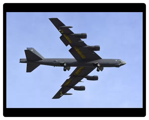 A U. S. Air Force B-52G Stratofortress prepares for landing