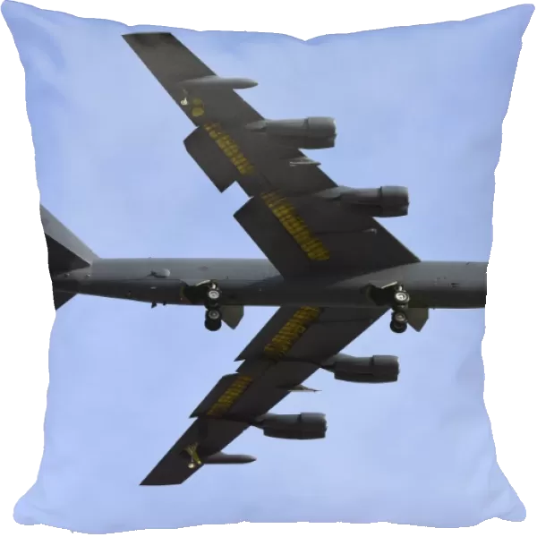 A U. S. Air Force B-52G Stratofortress prepares for landing
