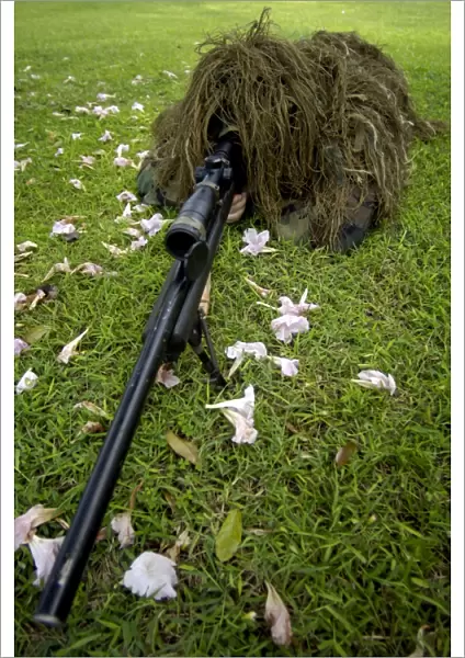 Soldier practices sniper tactics