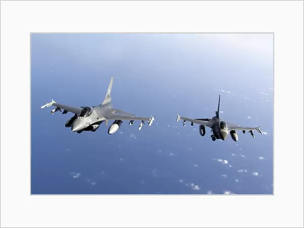 Dutch F-16AMs during a combat air patrol sortie over the Mediterranean Sea