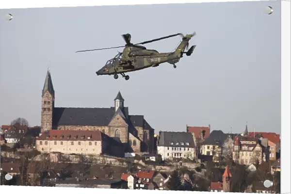 German Tiger Eurocopter flying over the town of Fritzlar, Germany