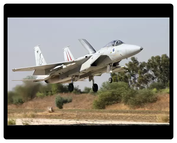 An F-15C Baz of the Israeli Air Force landing at Tel Nof Air Force Base