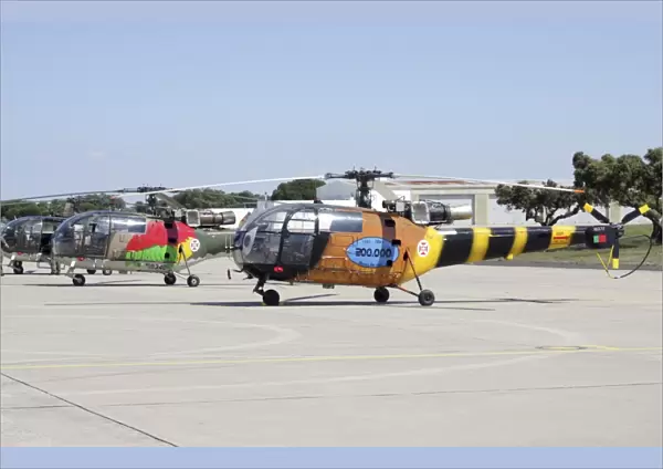 A group of Alouette III utility helicopters of the Poruguese Air Force