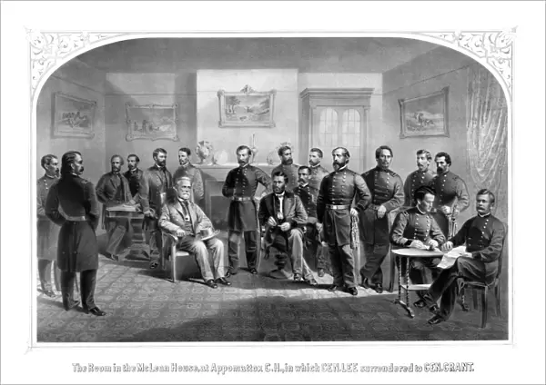 Civil War print of General Lee surrendering his Confederate forces to General Grant