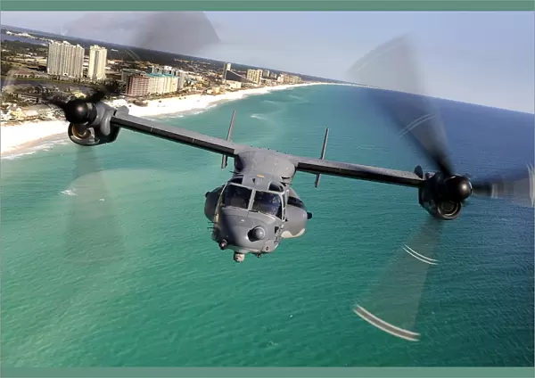 A CV-22 Osprey aircraft flies over Floridas Emerald Coast