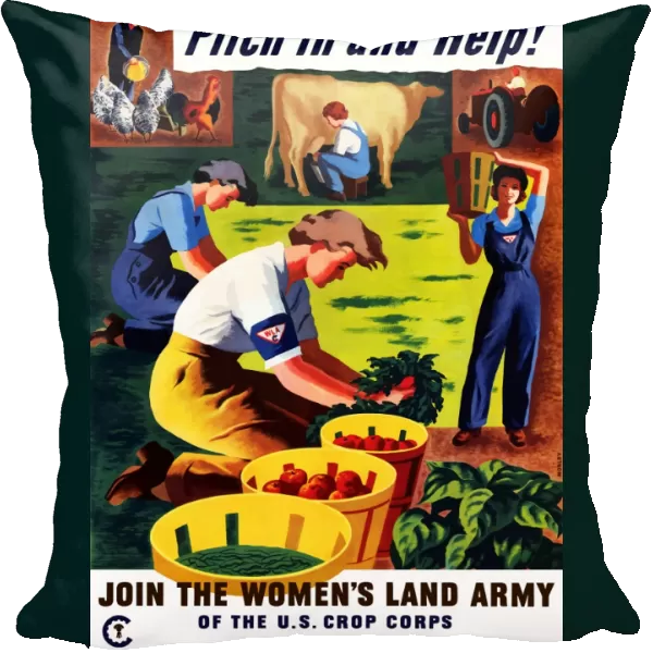 World War II propaganda poster of women doing chores on a farm