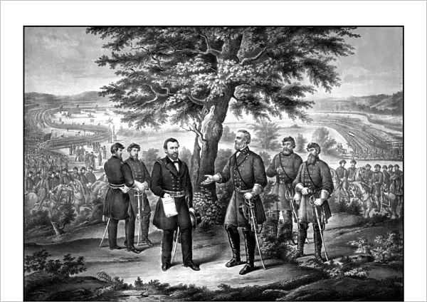 Civil War print showing the surrender of General Robert E. Lee to General Ulysses S
