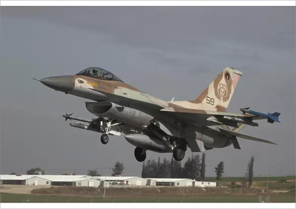 An F-16C Barak of the Israeli Air Force landing at Hatzor Air Force Base