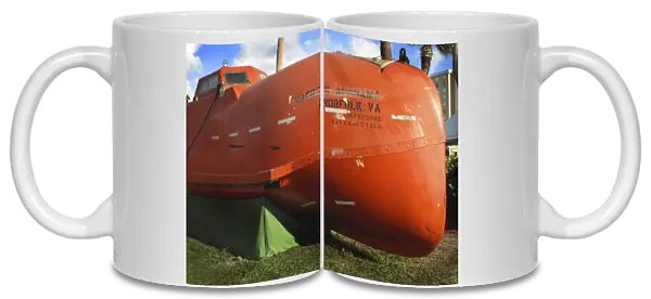 The merchant ship Maersk Alabama lifeboat on display in Fort Pierce, Florida