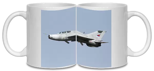 A Serbian Air Force MiG-21UM jet fighter