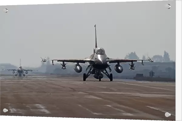 An F-16D Barak of the Israeli Air Force taxiing on the runway