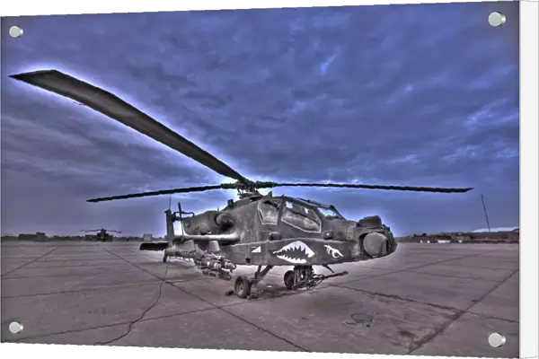 High dynamic range HDR photo of an AH-64D Apache Longbow Block III attack helicopter