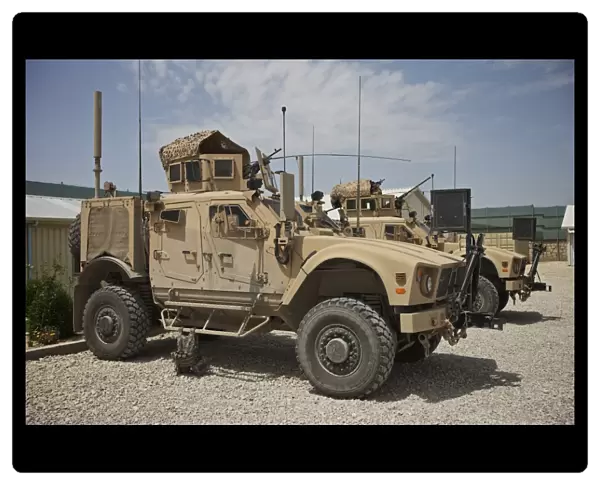 An Oshkosh M-ATV parked at a military base in Afghanistan