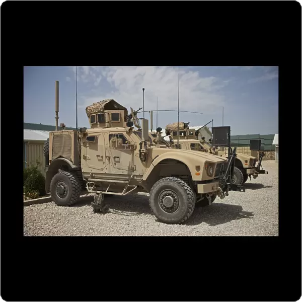 An Oshkosh M-ATV parked at a military base in Afghanistan