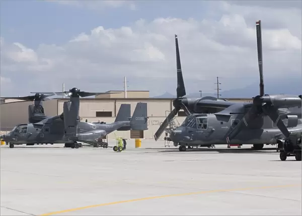 Two CV-22 Osprey aircraft on the ramp at Kirtland Air Force Base