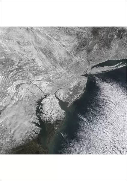 Satellite view of a Nor easter snow storm over the Mid-Atlantic and Northeastern