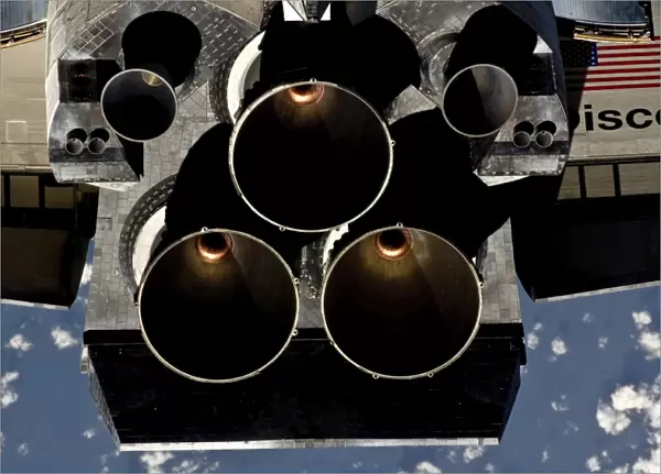 View of space shuttle Discoverys three main engines