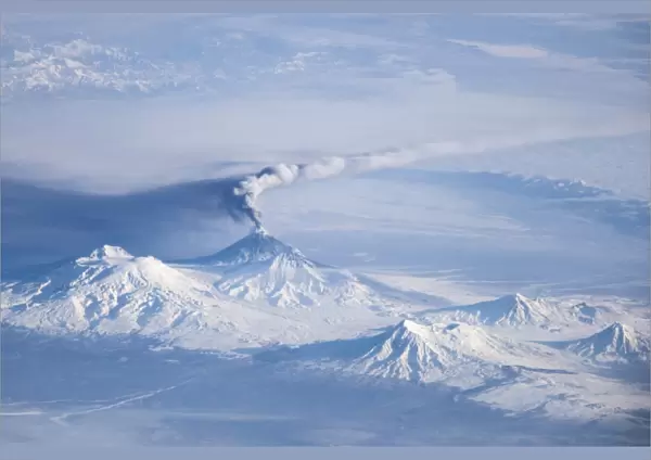 An eruption plume emanating from Kliuchevskoi volcano