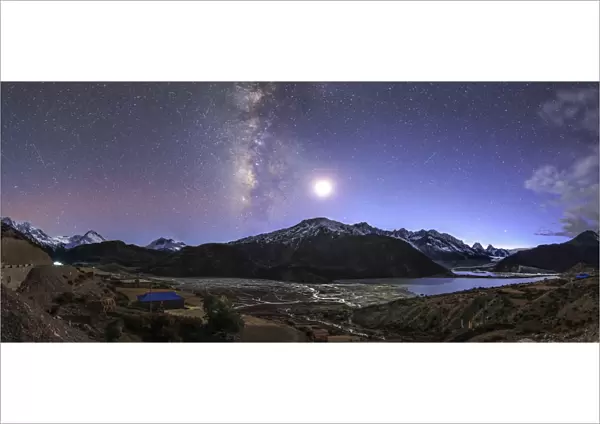 Celestial sky with Milky Way galaxy above Laigu Glacier in Tibet
