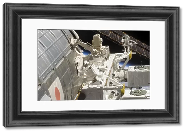 Close-up view of components of the International Space Station