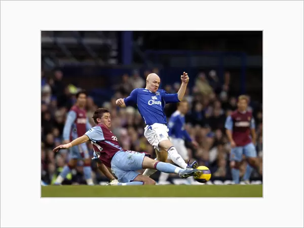 Everton v Aston Villa Andy johnson in action against Gary Cahill