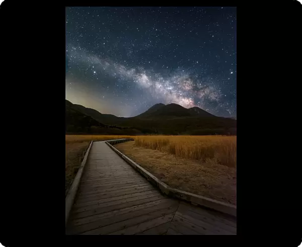 Milky Way shining in the sky of Kuju Mountain Range