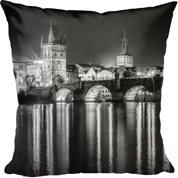 Night impression of Charles Bridge in Prague - Monochrome