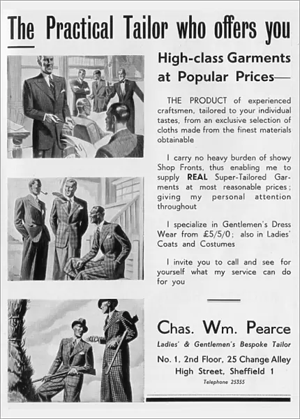 Advertisement for Chas. Wm. Pearce, Ladies and Gentlemens Bespoke Tailor, 25 Change Alley, 1939