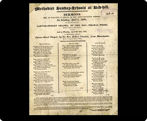 Methodist Sunday Schools at Red Hill: sermons will be preached at Carver Street Chapel a, 1821