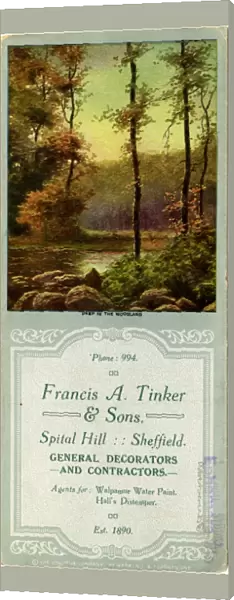 Advertisement (blotter) for Francis A. Tinker and Sons, General Decorators and Contractors, Spital Hill