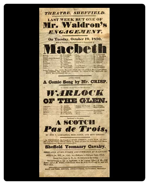 Theatre, Sheffield - Shakespeares tragedy of Macbeth, 1830