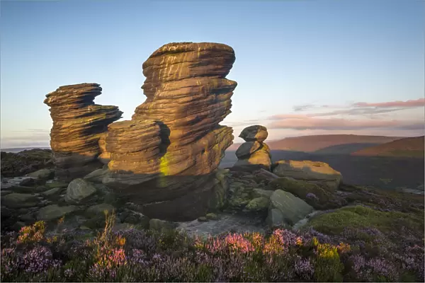 The Crow Stones at sunrise, Peak District National Park, Derbyshire, UK. August 2015