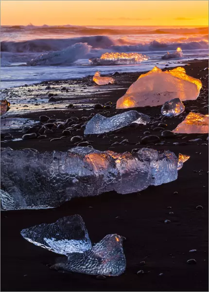 Melting ice on Jokulsarlon beach. Southern Iceland, Europe, November 2012