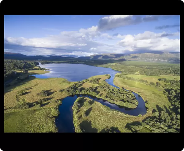 River Spey meandering through Insh Marshes into Loch Insh, Cairngorms National Park